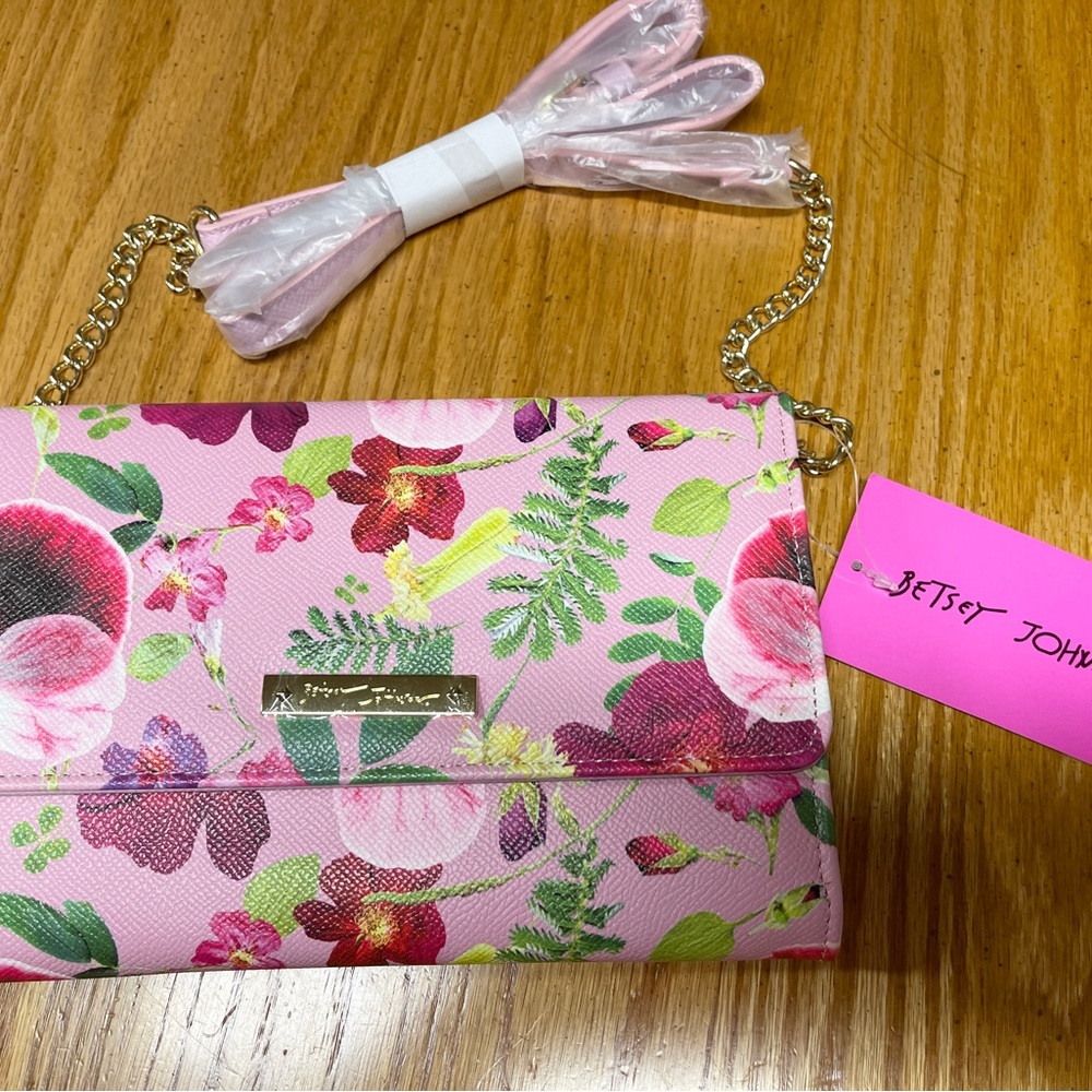 Betsey Johnson Pink Floral Crossbody Purse Wallet